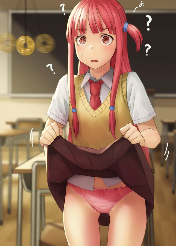 学校でこっそりスカートたくし上げてパンツを見せてくれる露出系制服美少女たくし上げ二次エロ画像-10