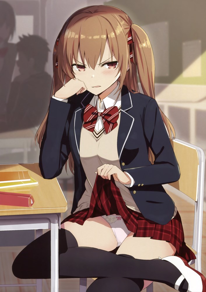 学校でこっそりスカートたくし上げてパンツを見せてくれる露出系制服美少女たくし上げ二次エロ画像-16