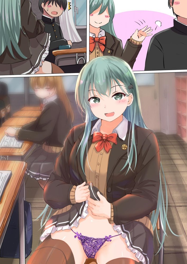 学校でこっそりスカートたくし上げてパンツを見せてくれる露出系制服美少女たくし上げ二次エロ画像-25