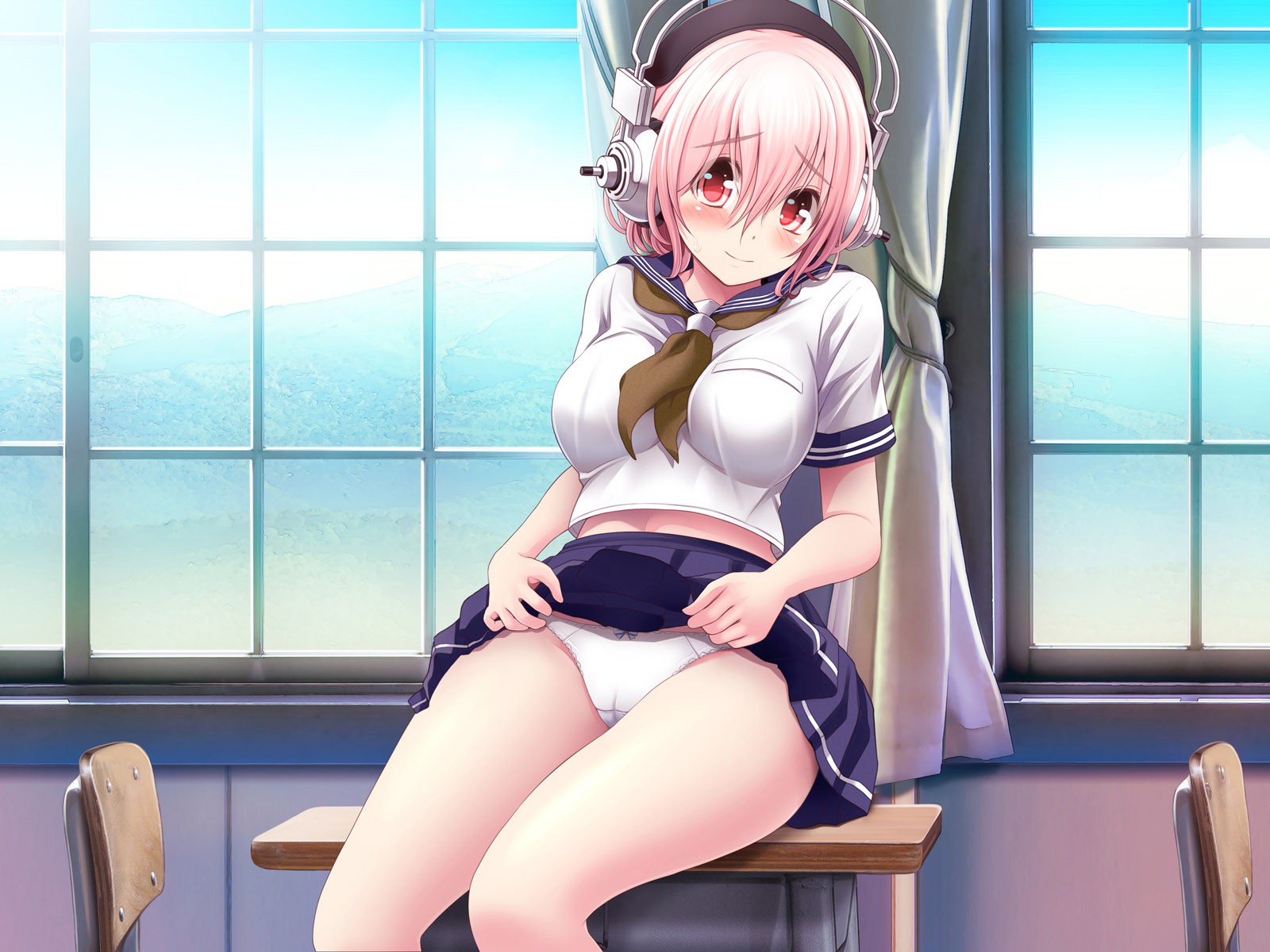 学校でこっそりスカートたくし上げてパンツを見せてくれる露出系制服美少女たくし上げ二次エロ画像-34