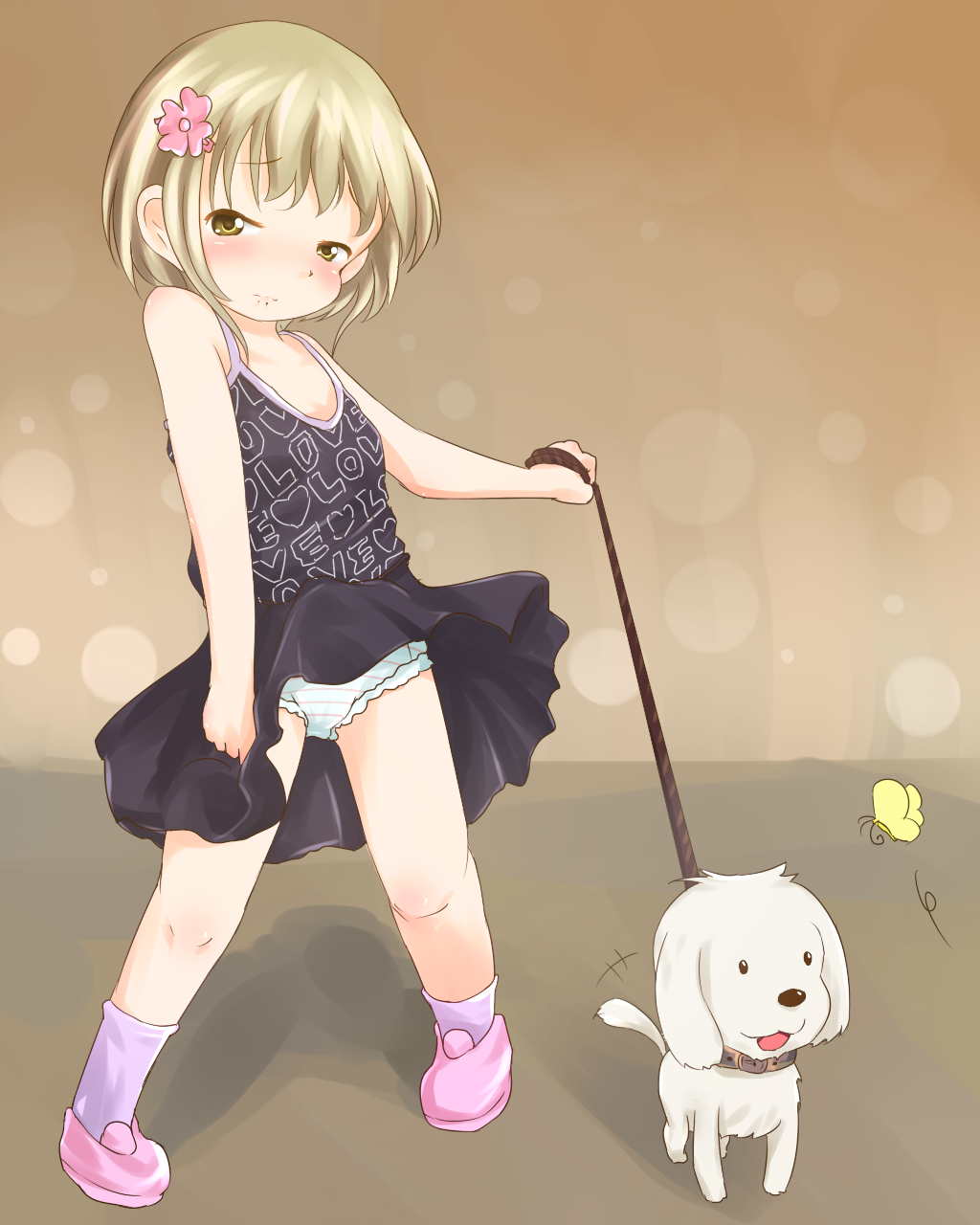 二次ロリ少女の可愛い縞パンが見えちゃうパンチラ！縞パンチラロリ二次エロ画像-1