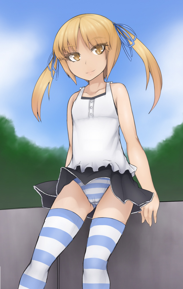 二次ロリ少女の可愛い縞パンが見えちゃうパンチラ！縞パンチラロリ二次エロ画像-24