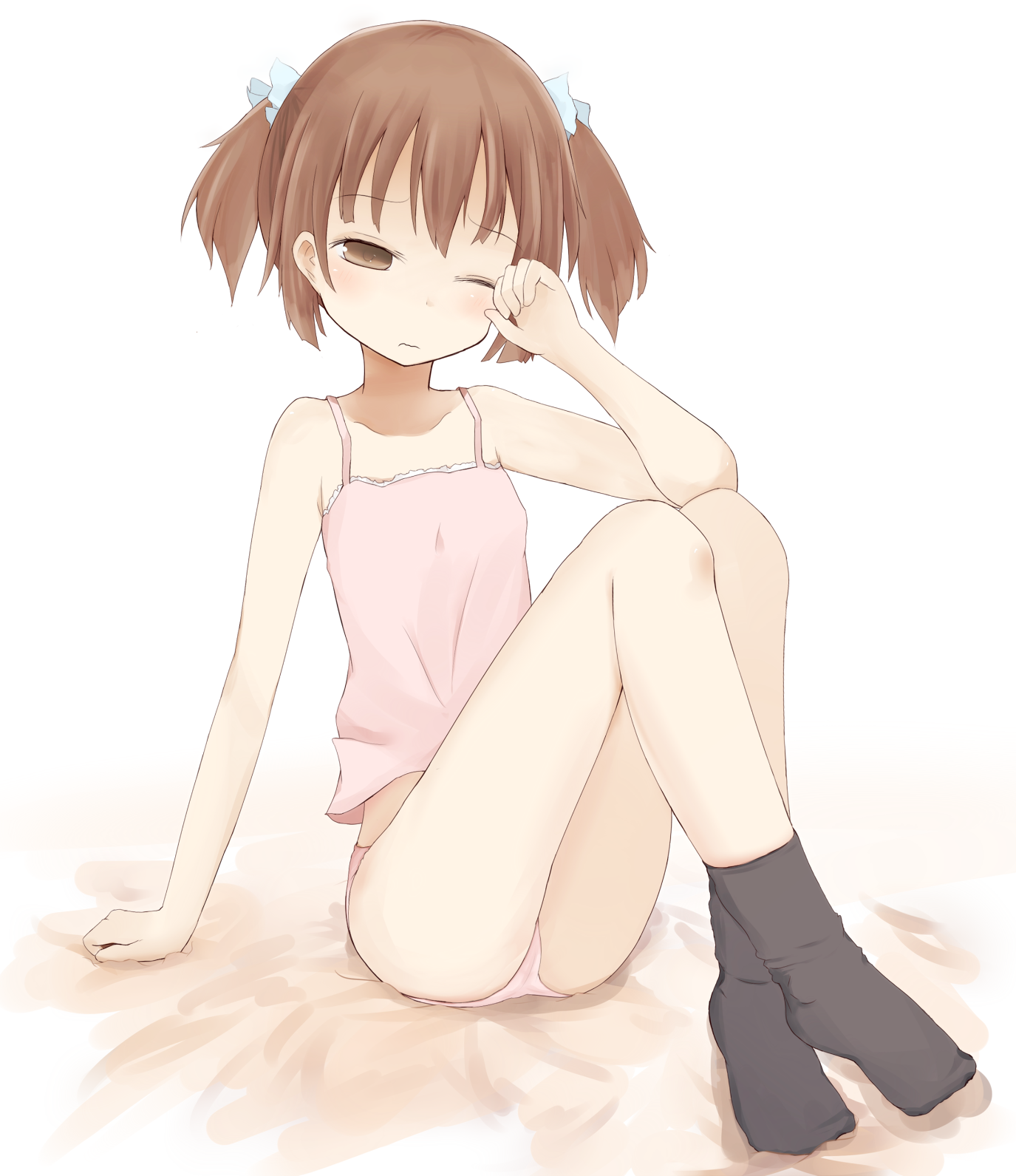 二次ロリ少女が部屋着はキャミソールとパンツだけっていうリラックススタイルの下着ロリ二次エロ画像-1