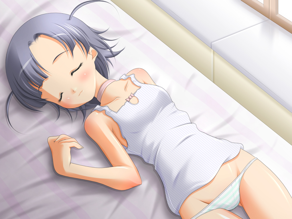 二次ロリ少女が部屋着はキャミソールとパンツだけっていうリラックススタイルの下着ロリ二次エロ画像-20