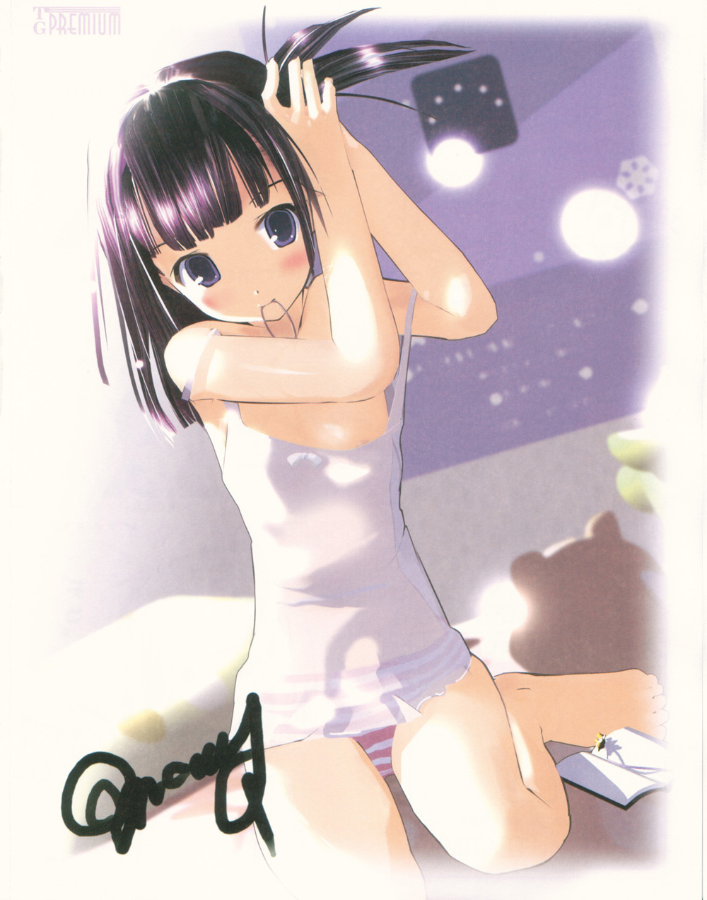 二次ロリ少女が部屋着はキャミソールとパンツだけっていうリラックススタイルの下着ロリ二次エロ画像-22