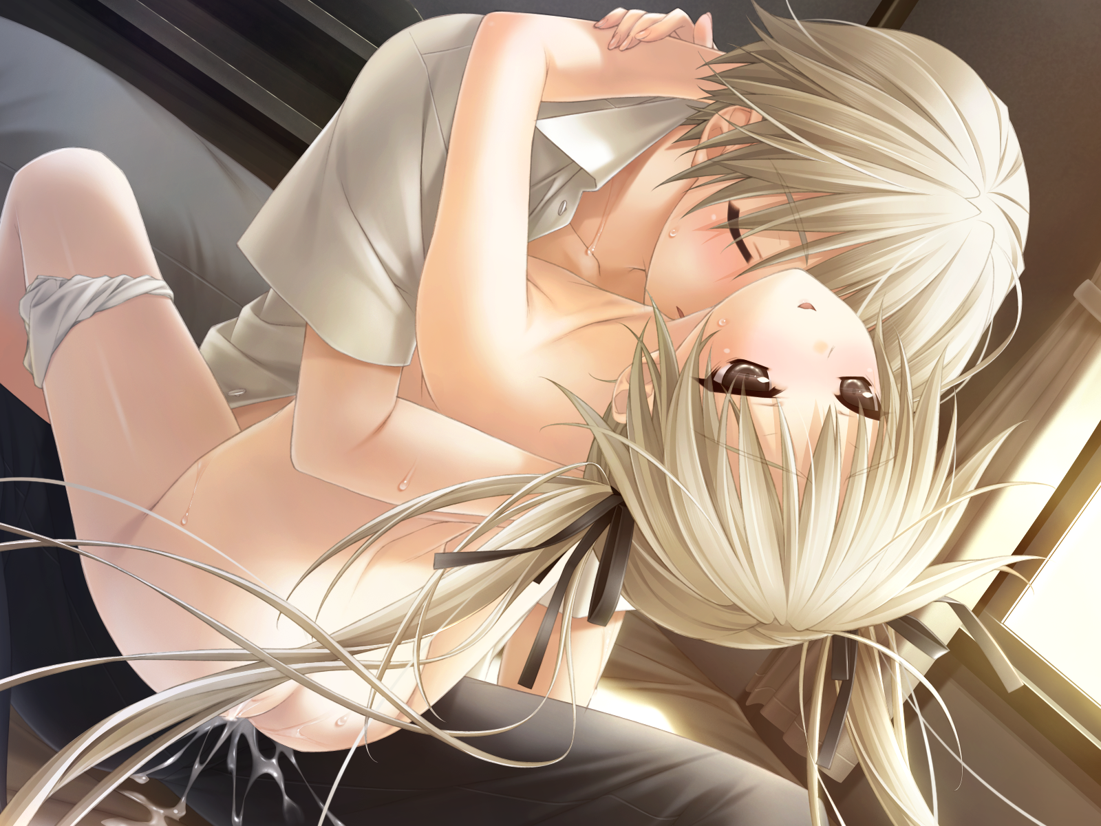 二次ロリ少女がパンツ片足に引っ掛けてエッチな事してる片足パンツロリセックス二次エロ画像-39