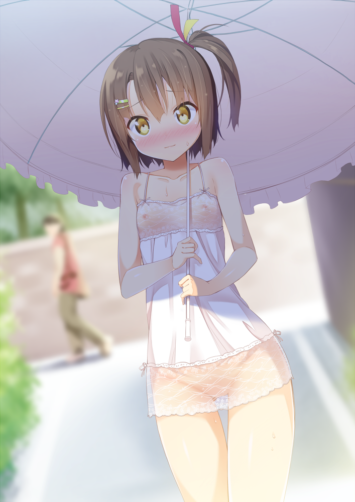 こっそりと、でも大胆にばれそうな露出を楽しんじゃう変態露出ロリ二次エロ画像-1
