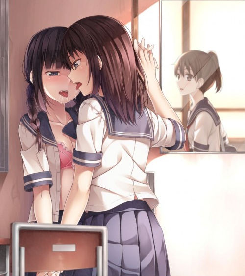 女の子同士でのディープキスで口からよだれが糸引いてる二次エロ画像-2