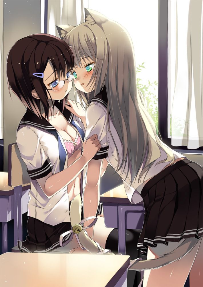 女の子同士でのディープキスで口からよだれが糸引いてる二次エロ画像-9