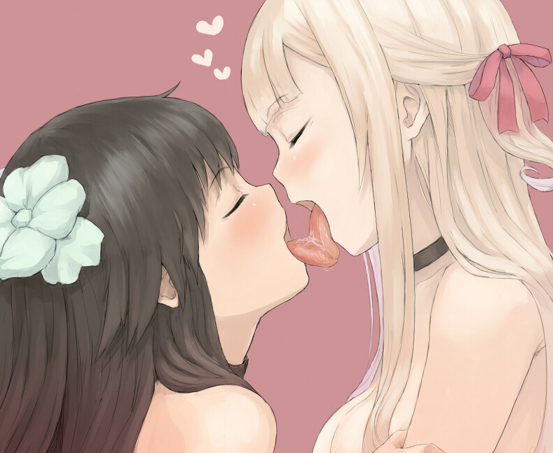 女の子同士でのディープキスで口からよだれが糸引いてる二次エロ画像-19