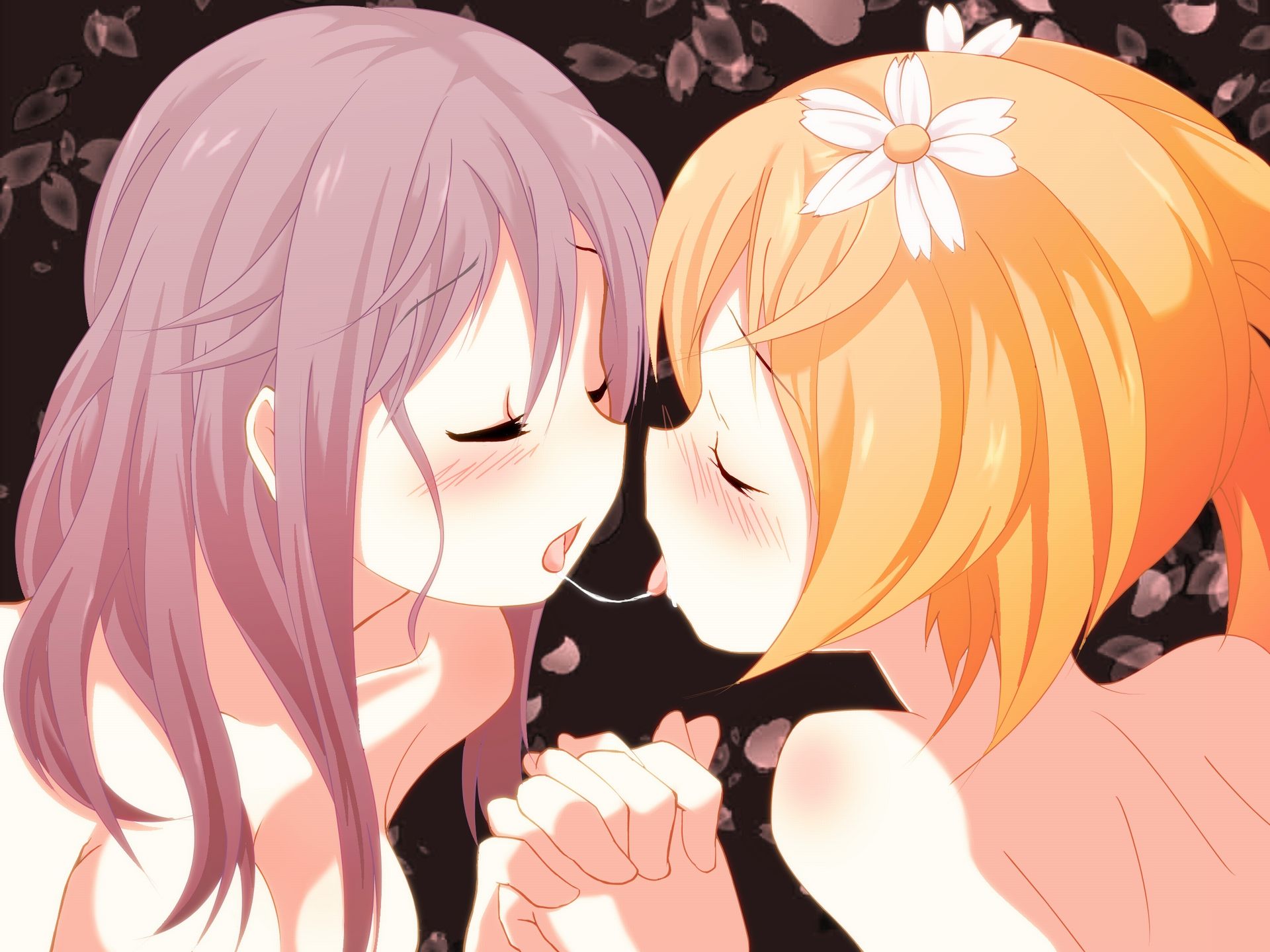 女の子同士でのディープキスで口からよだれが糸引いてる二次エロ画像-27