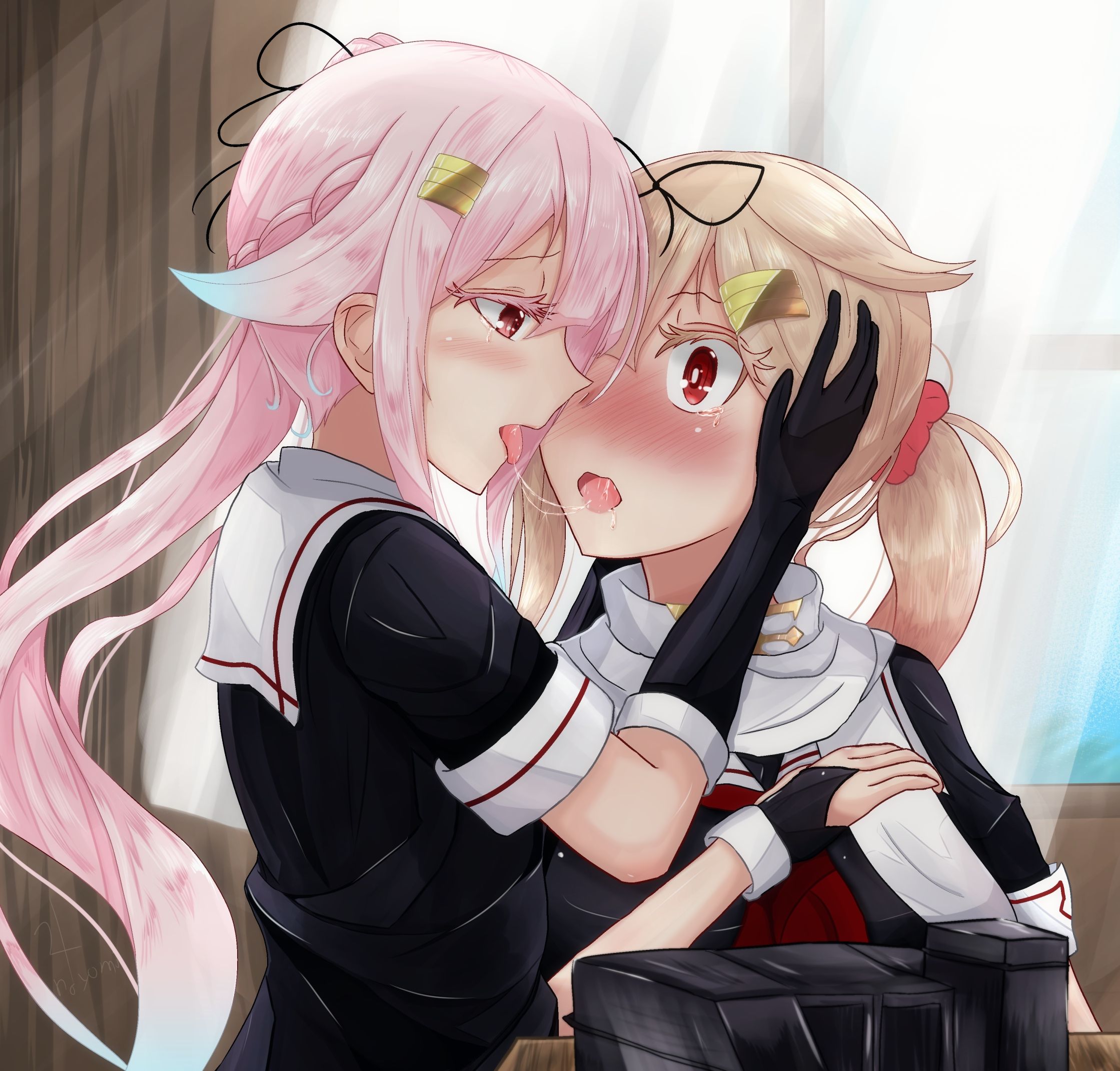 女の子同士でのディープキスで口からよだれが糸引いてる二次エロ画像-34