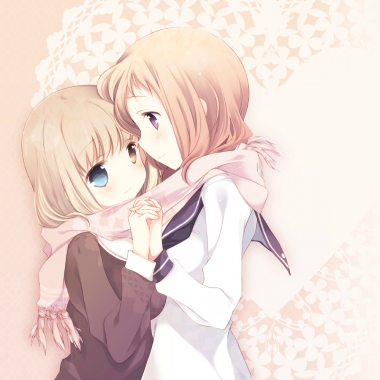 可愛い美少女の女の子同士あいあいマフラーとか二人マフラーとか恋人巻きマフラーな二次百合画像-1