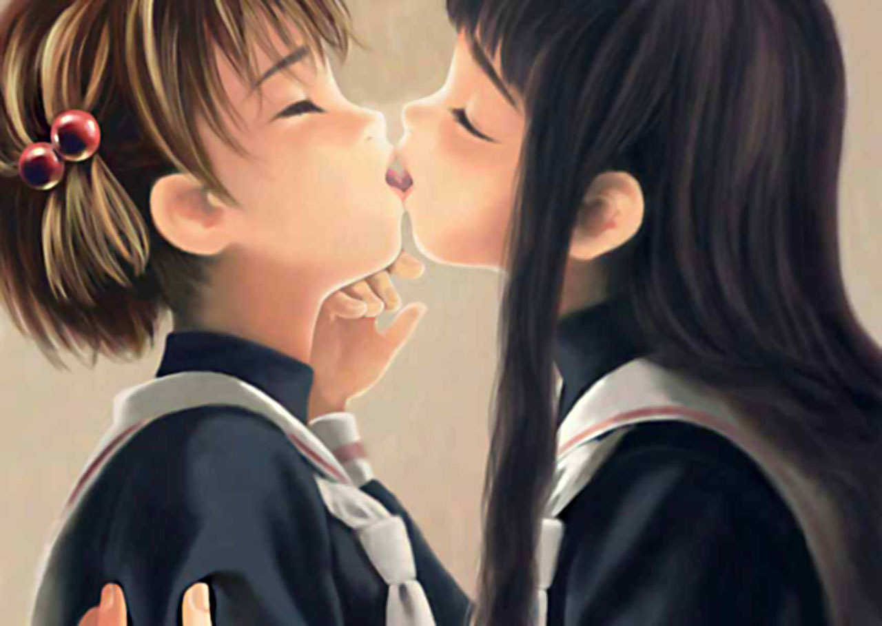 二次ロリ少女たちが女の子同士で気持ちよさそうなキスをしているロリ百合レズキス二次エロ画像-10