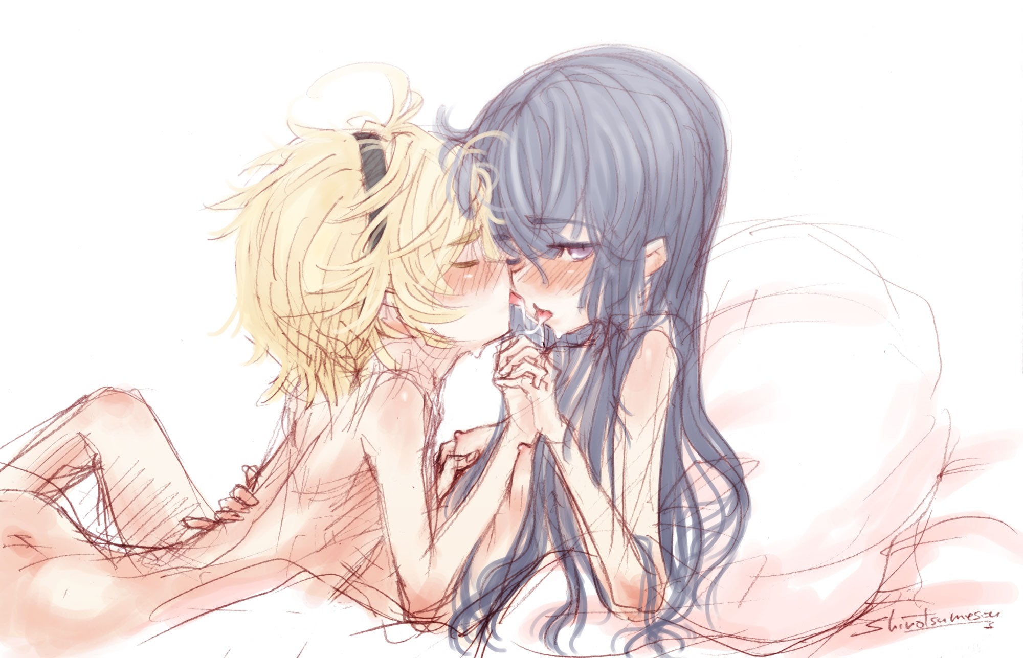 二次ロリ少女が濃厚唾液交換して糸引いてるロリレズキス唾液ブリッジ二次エロ画像-13