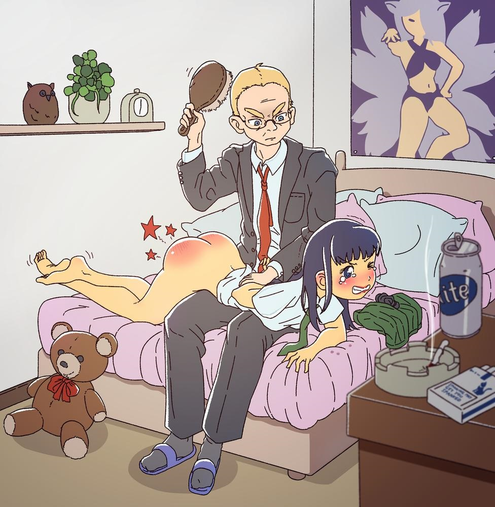 二次ロリ少女がお尻が真っ赤になるまで尻叩きでお仕置きされて痛さと恥ずかしさで涙目の表情がたまらんロリ二次エロ画像-36