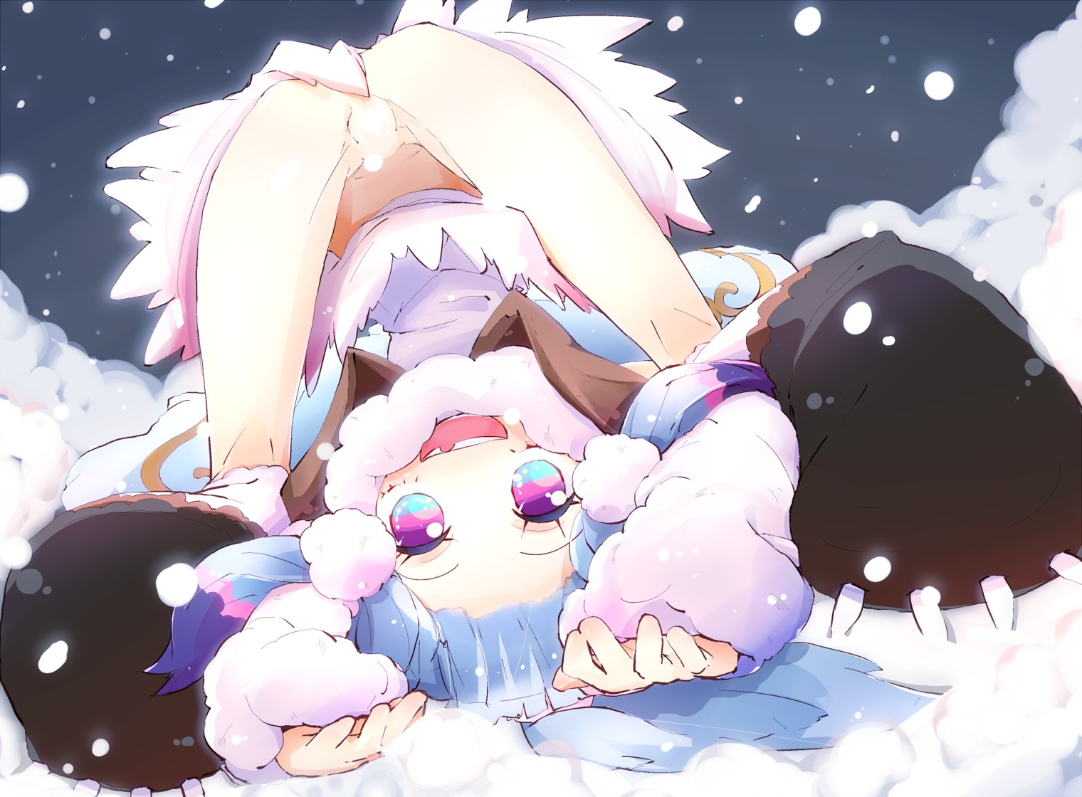 二次ロリ少女が冬の雪空の中露出したりしてる寒そうで楽しそうな野外露出ロリ二次エロ画像-41