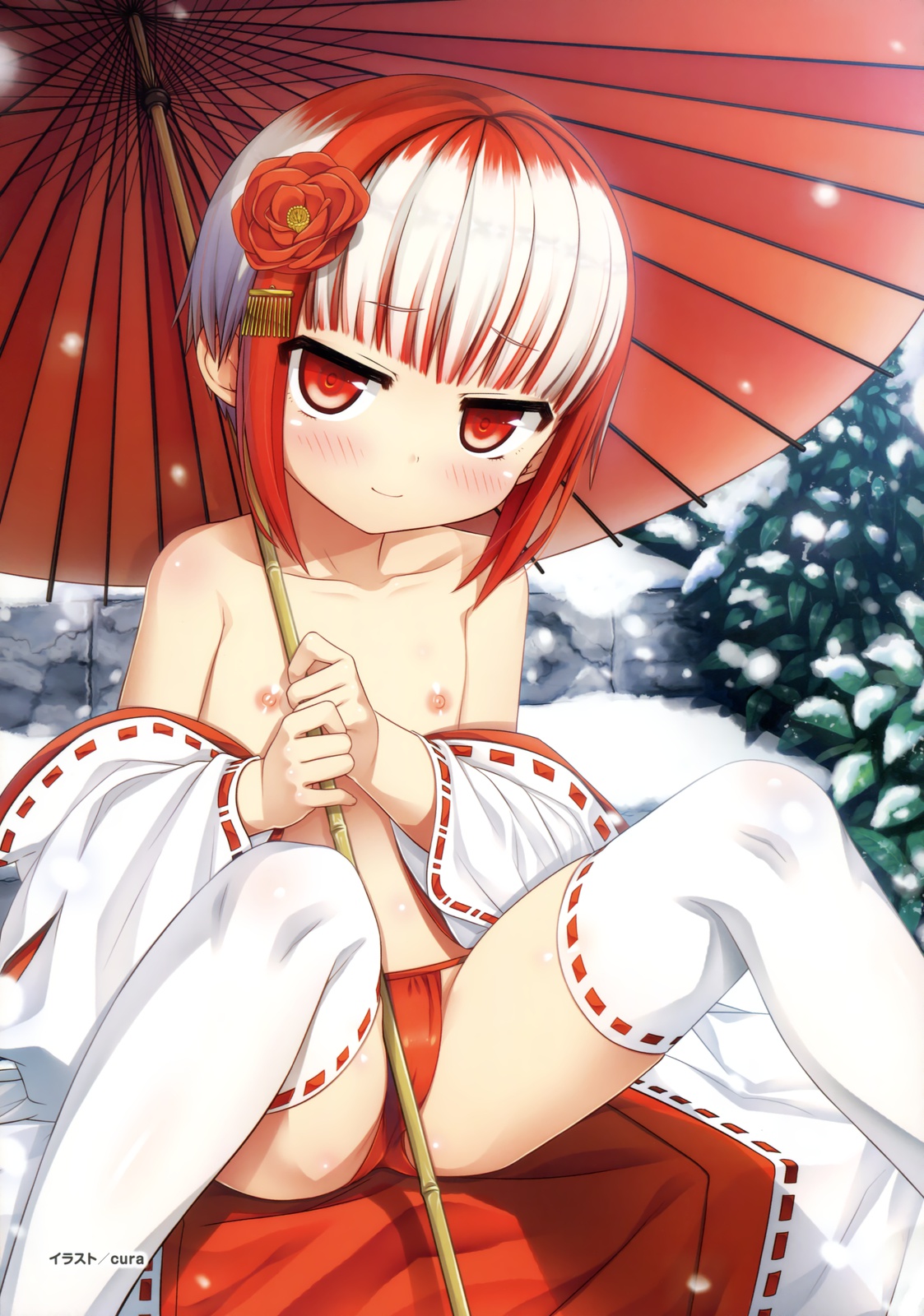 二次ロリ少女が冬の雪空の中露出したりしてる寒そうで楽しそうな野外露出ロリ二次エロ画像-48