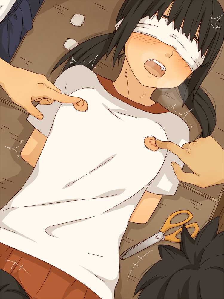 二次ロリ少女を目隠ししてエッチないたずらがたまらない！ロリ目隠し拘束二次エロ画像-1