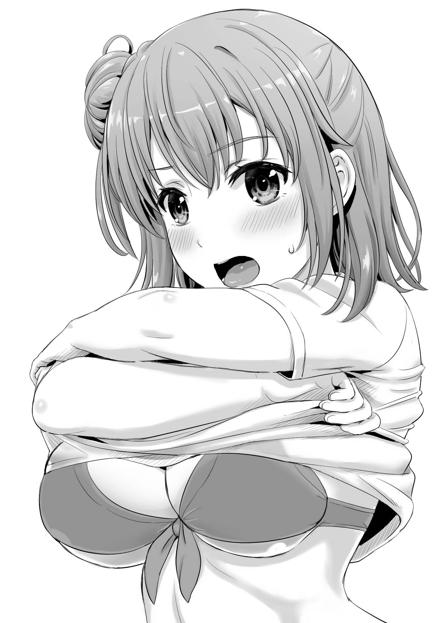 着替え中でシャツや上着を脱ぐため両手をかけてまくり上げてる女の子のエロ画像-34