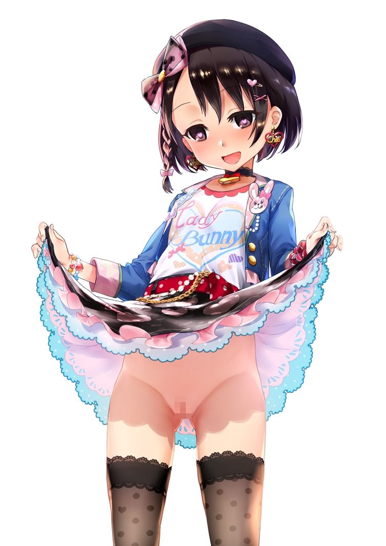 二次ロリ少女がスカートたくし上げてノーパンスジマンを見せてくれてるボトムレスロリたくし上げ二次エロ画像-1