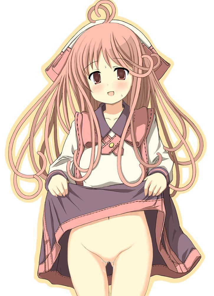 二次ロリ少女がスカートたくし上げてノーパンスジマンを見せてくれてるボトムレスロリたくし上げ二次エロ画像-9
