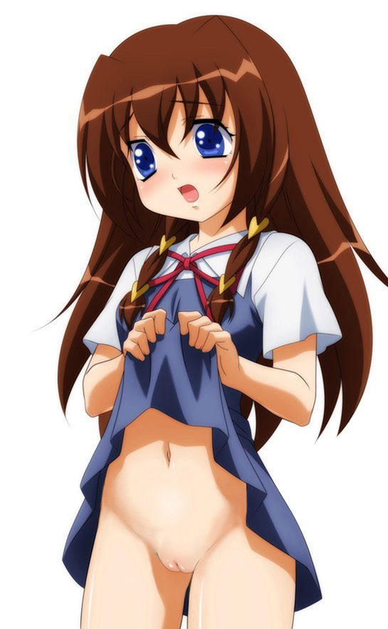 二次ロリ少女がスカートたくし上げてノーパンスジマンを見せてくれてるボトムレスロリたくし上げ二次エロ画像-26