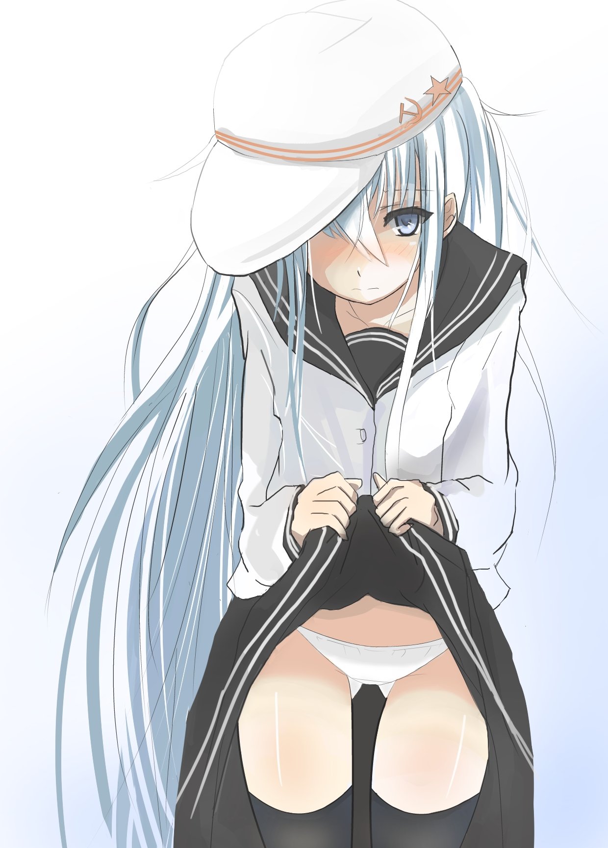 眉八の字にして困り顔で恥ずかしそうにスカートたくし上げてパンツ見せてくれる美少女二次エロ画像-18