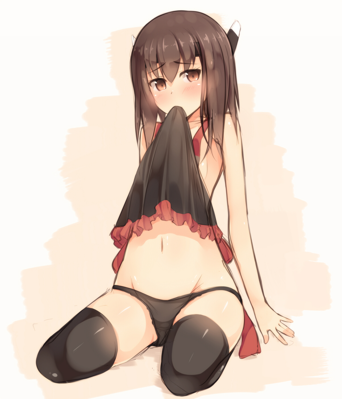 眉八の字にして困り顔で恥ずかしそうにスカートたくし上げてパンツ見せてくれる美少女二次エロ画像-37