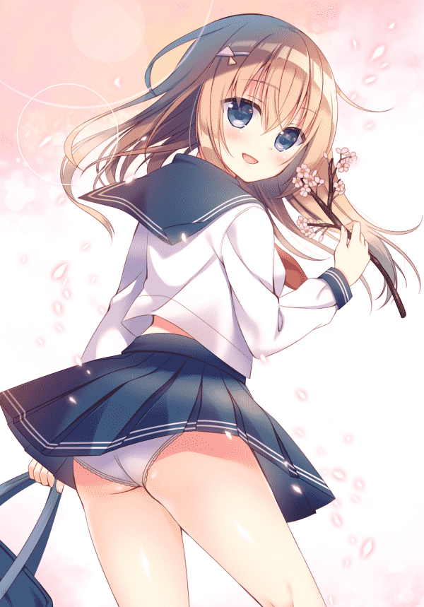 春一番の風邪で桜吹雪とともにスカート舞ってる風のいたずらスカートめくられ二次エロ画像-10