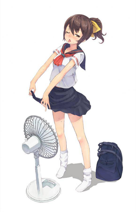 二次ロリ少女が扇風機を効率よく使って涼んでるたくし上げ扇風機当て二次エロ画像-4