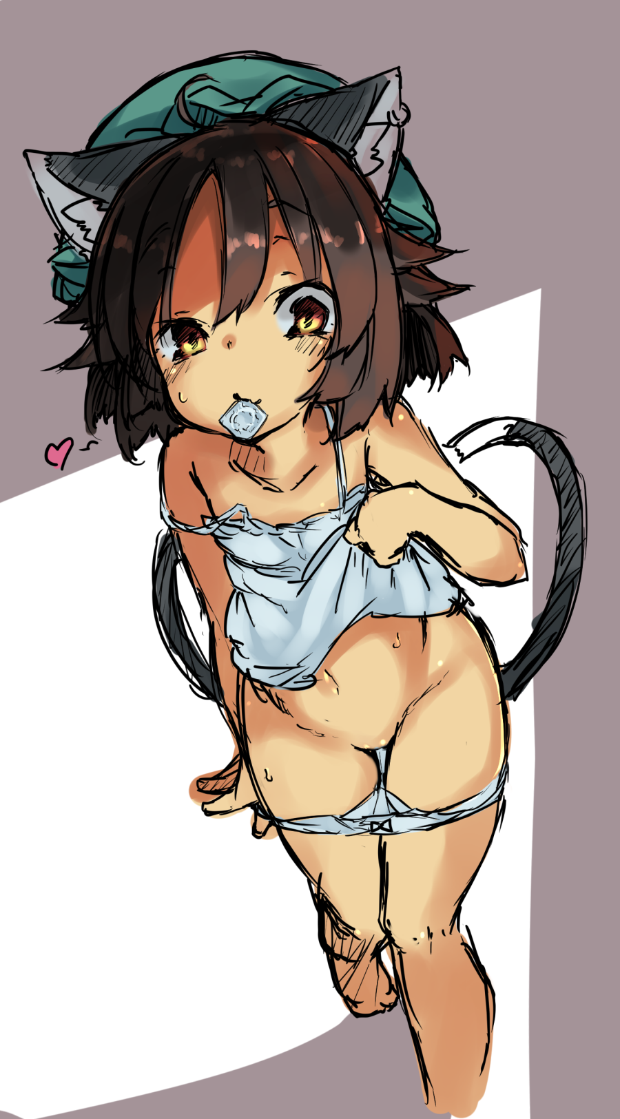 二次ロリビッチ少女が未開封コンドームを口にくわえて誘ってくるロリビッチ誘惑二次エロ画像-43