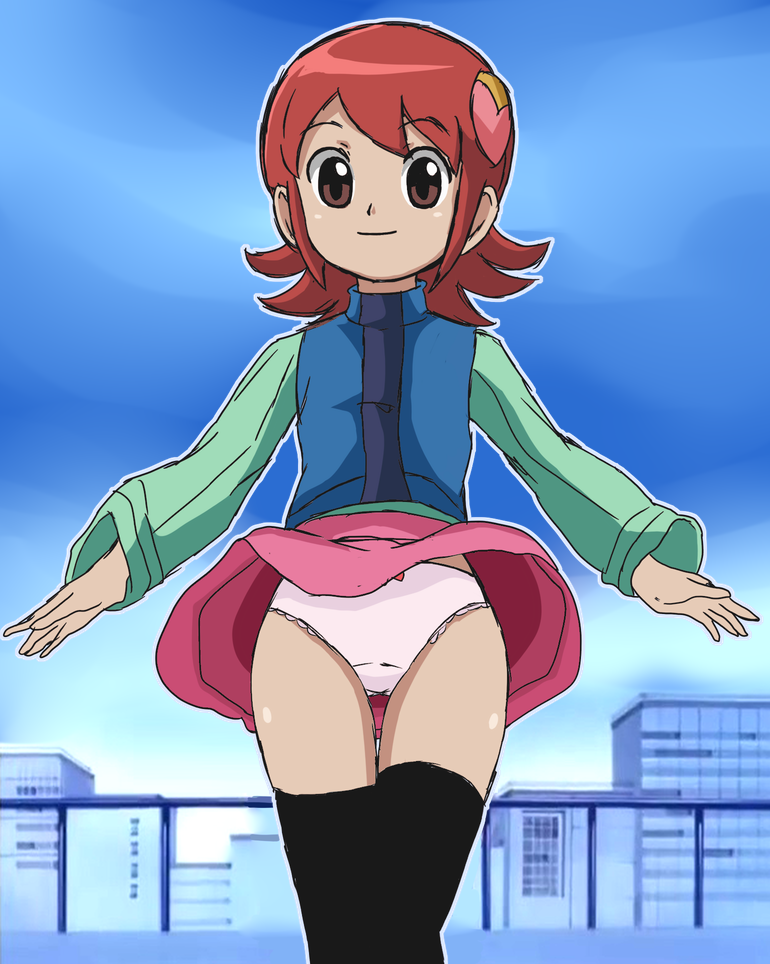 二次ロリ少女のスカートが風の悪戯でめくれて中身が見えちゃってるスカートめくられロリ二次エロ画像-36