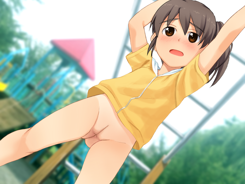 二次ロリ少女がまだまだ暖かい季節だし普段行く公園でこっそり露出するロリ少女の二次エロ画像-17