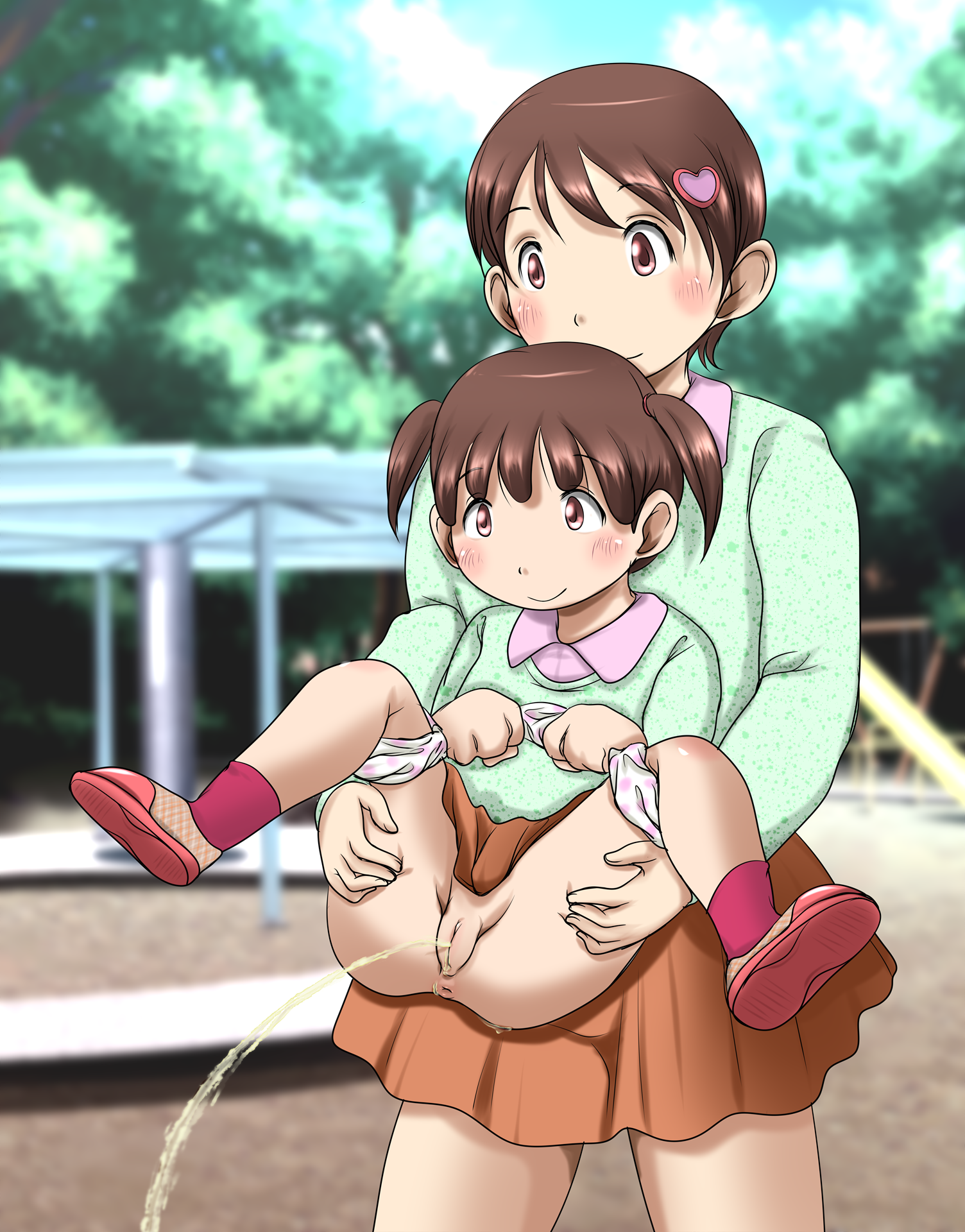 二次ロリ少女がまだまだ暖かい季節だし普段行く公園でこっそり露出するロリ少女の二次エロ画像-33