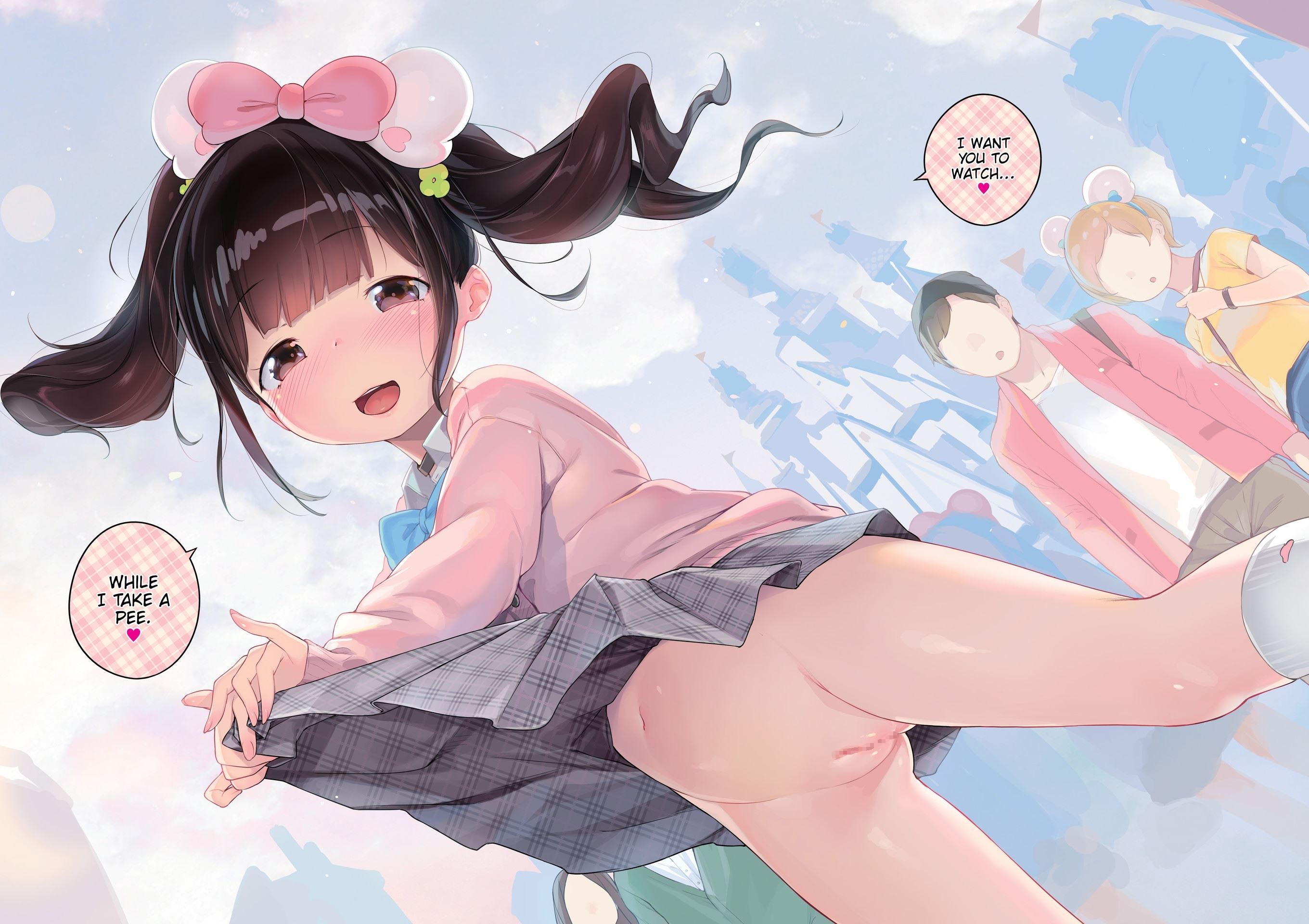 ノーパン露出して遊んでるのをスカートたくし上げて見せてくれる二次ロリ少女のエロ画像-37
