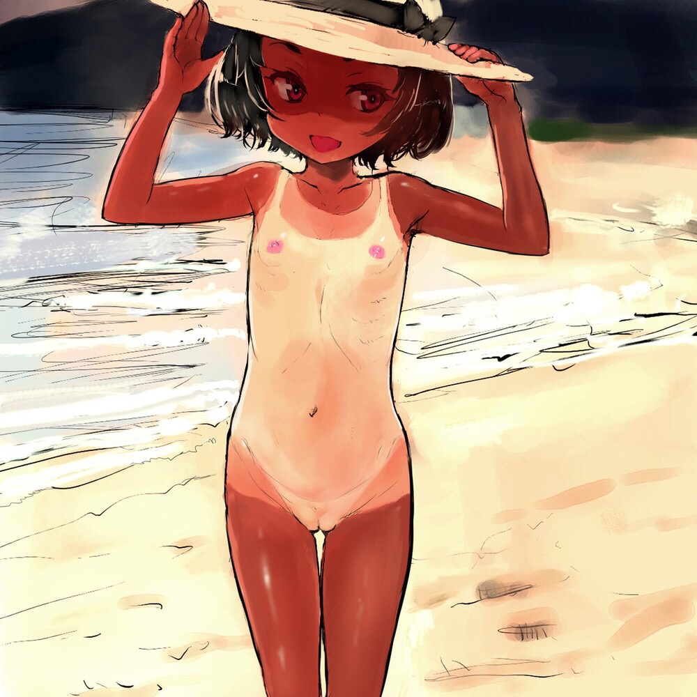 スク水日焼け跡がくっきりしすぎて服を着てると錯覚する日焼けロリ少女のエロ画像-25