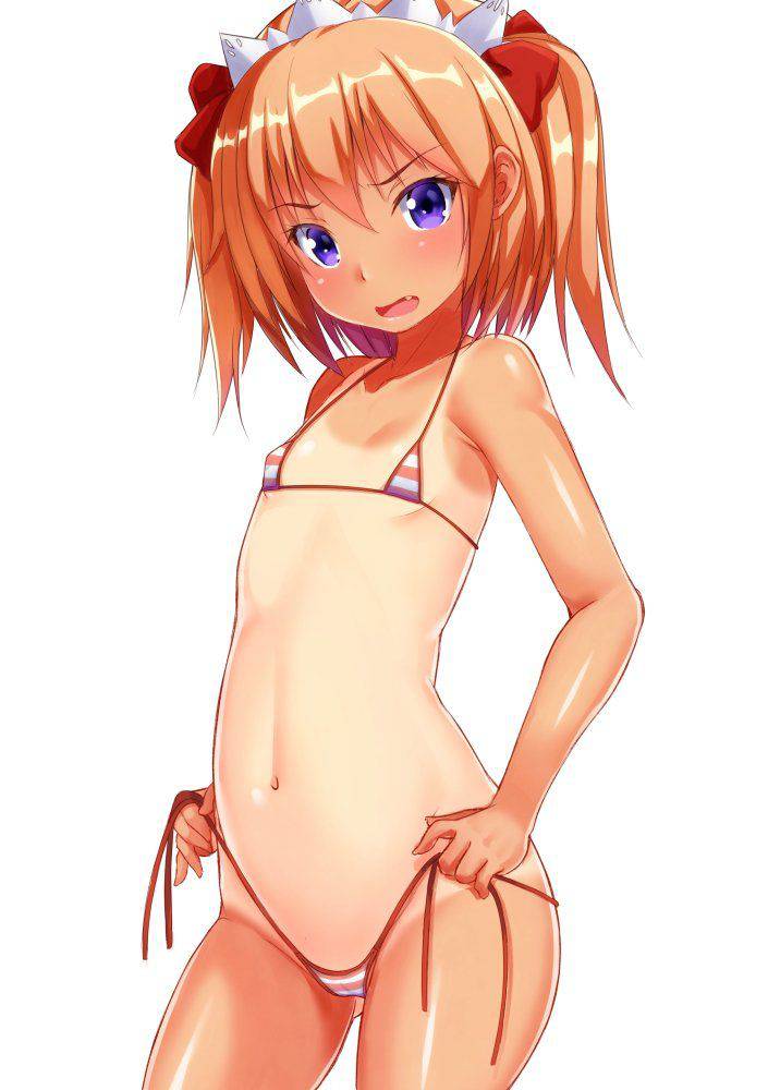 二次ロリ少女のスクール水着の形にきれいについた日焼け跡がエッチな一足早いスク水日焼けロリ二次エロ画像-16