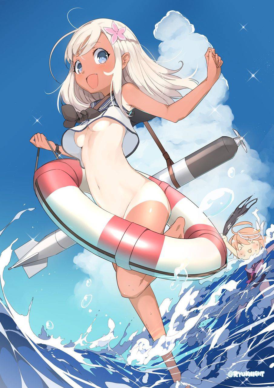 二次ロリ少女のスクール水着の形にきれいについた日焼け跡がエッチな一足早いスク水日焼けロリ二次エロ画像-30