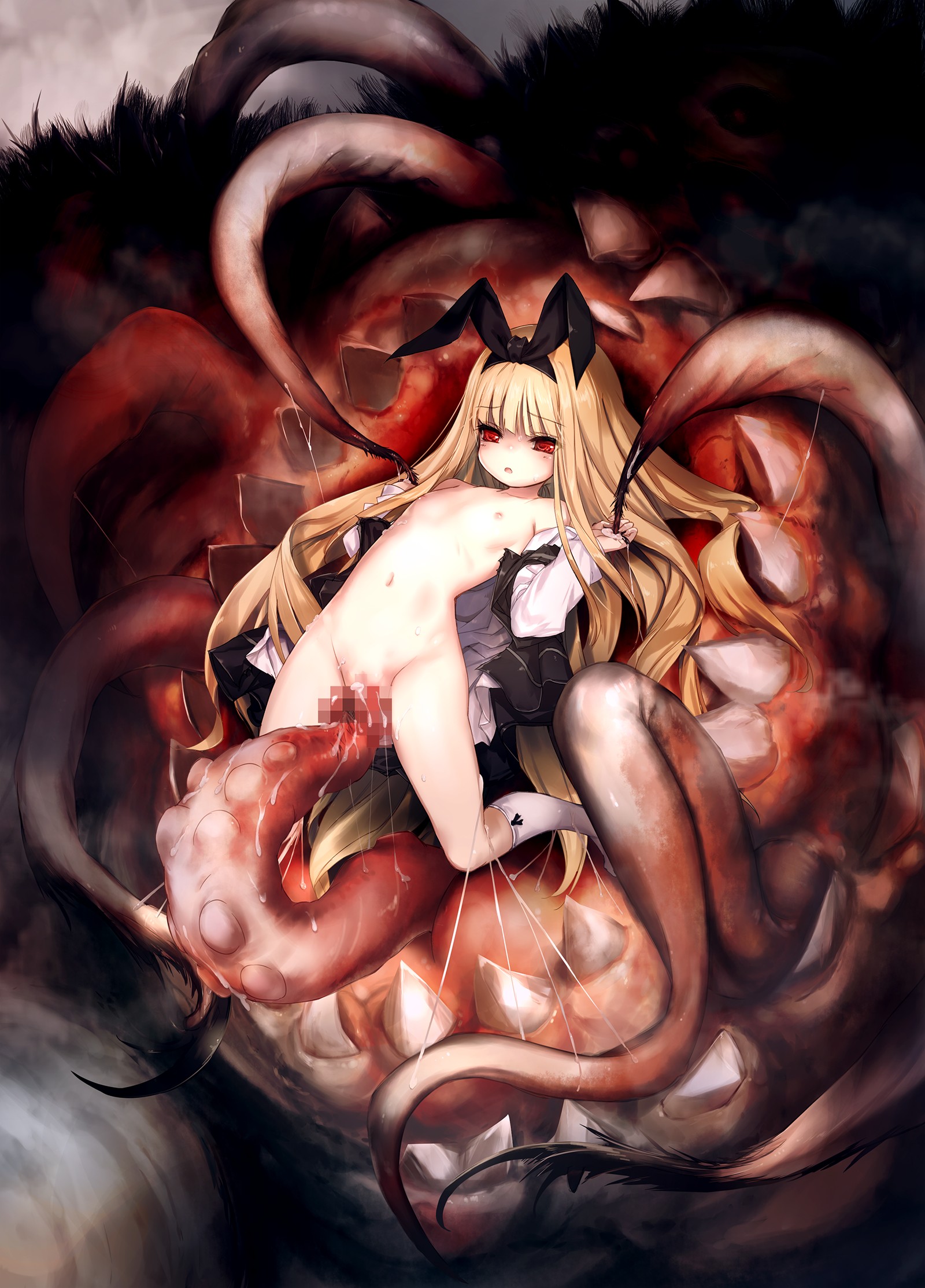 二次ロリ少女が触手などモンスターに飲み込まれながらエッチな事される異種姦丸飲み拘束ロリ二次エロ画像-24