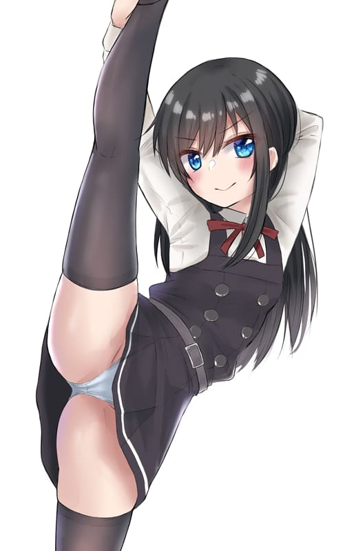 二次ロリ少女が柔軟な身体でお股おっぴろげのI字バランスして股間に注目しちゃう二次エロ画像-2